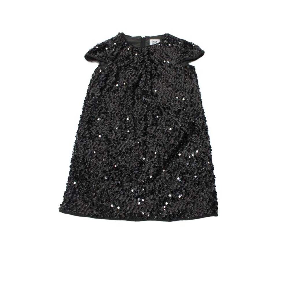 Milly Minis Girls Back Zip Short Sleeve Sequin Shift Dress Black Size 12